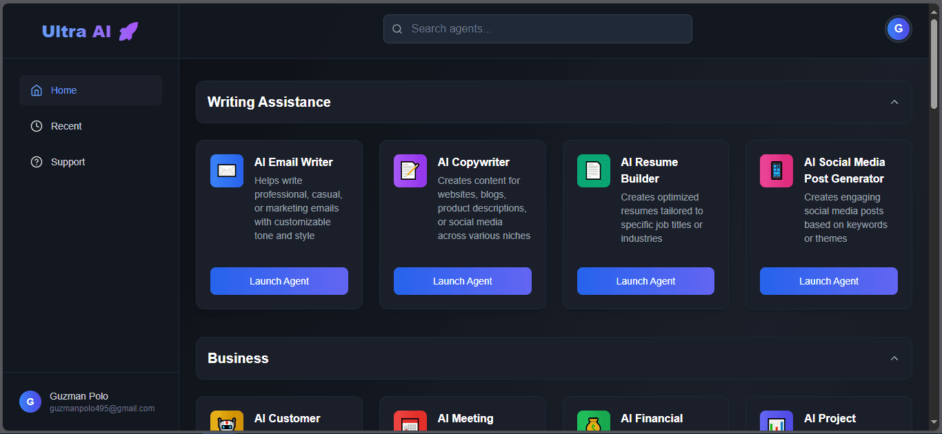 AI dashboard screenshot